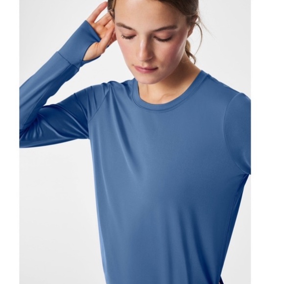 SPANX Soft Spot Wrap Back Indigo Haze Butter Long Sleeve T-Shirt Size M - Picture 15 of 16